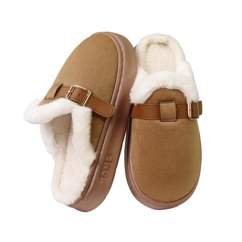 Womens AutumnWinter Indoor Plush Thick-Soled Warm Anti-Slip Cotton Slippers by GJG Denim
