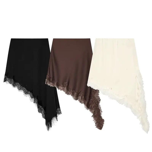 European And American-style Fashionable Minimalist Asymmetrical Lace Skirt by GJG Denim