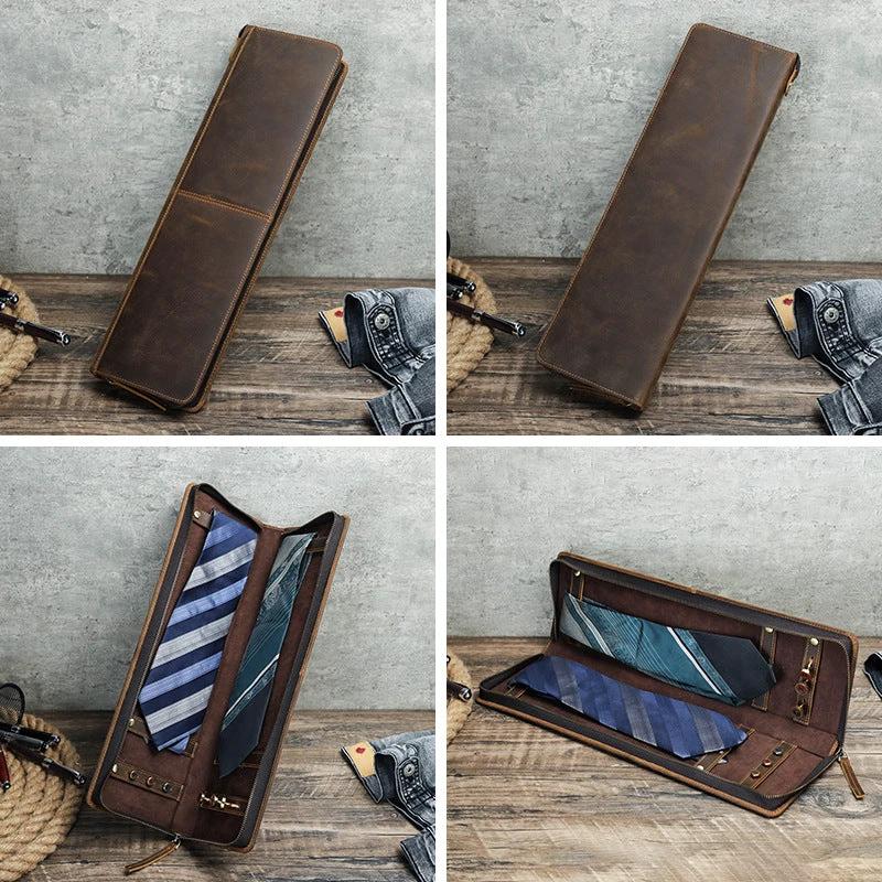 Vintage Crazy Horse Leather Men's Tie Storage Box by GJG Denim