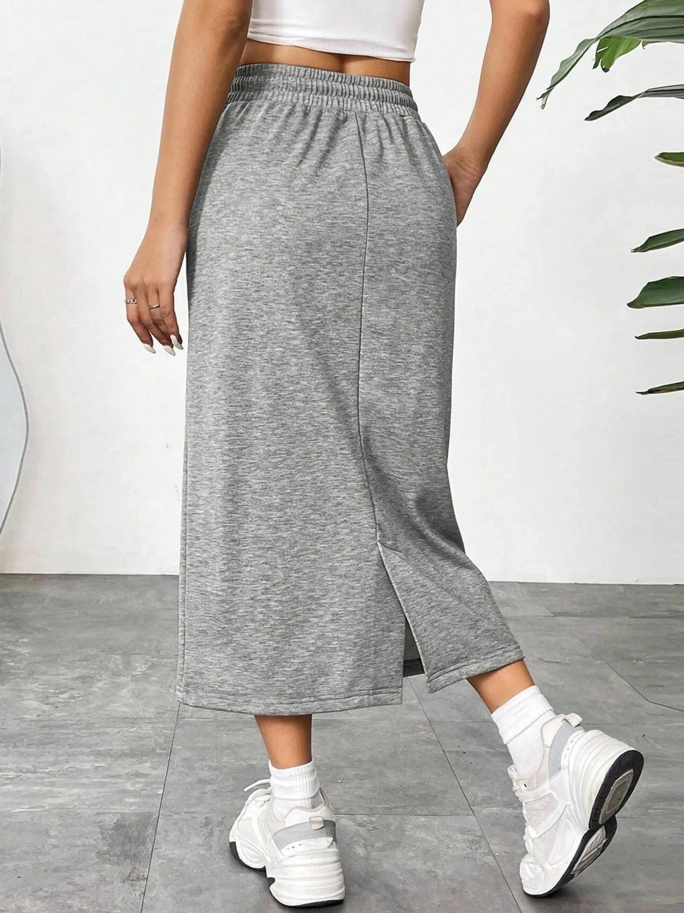 Slit Drawstring Midi Skirt by Lady Ros