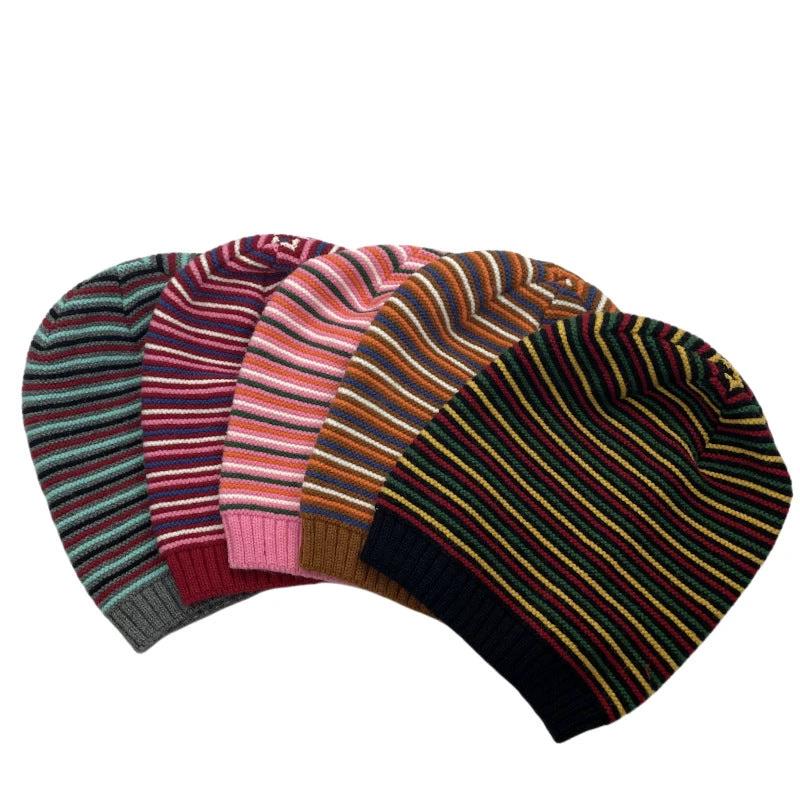 Men's Striped Knitted Warm Woolen Beanie by GJG Denim