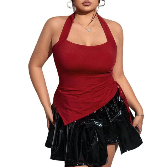 Plus Size Women's T-shirt SpringSummer New Sexy Halter Sleeveless Top by GJG Denim