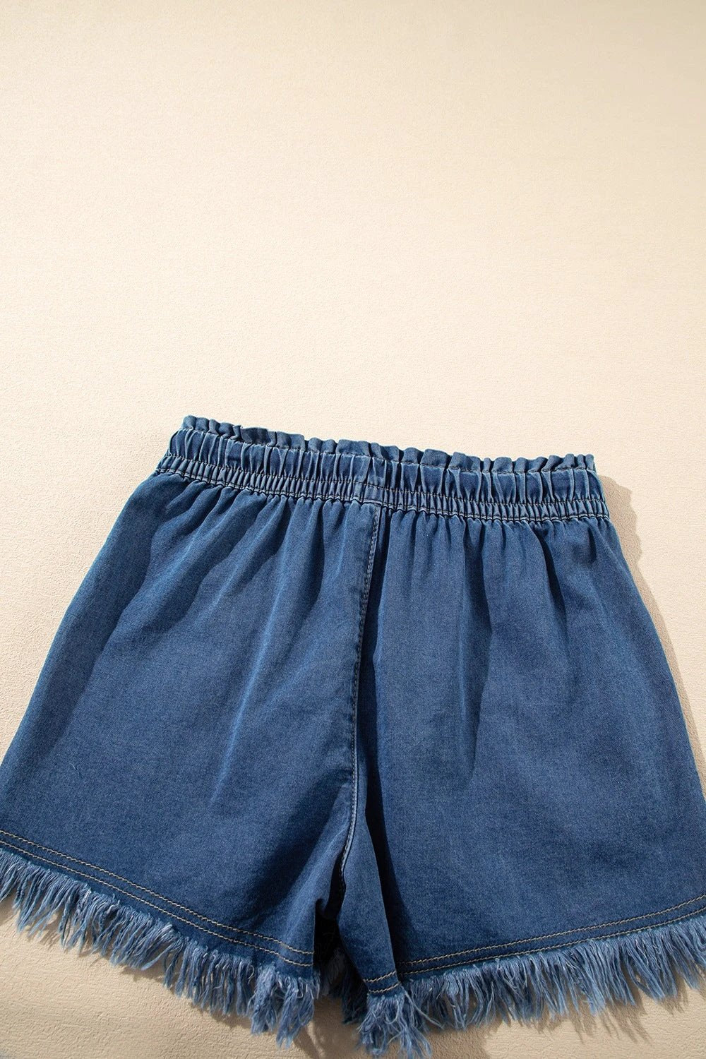 Raw Hem Drawstring High Waist Denim Shorts with Pockets by Lady Ros