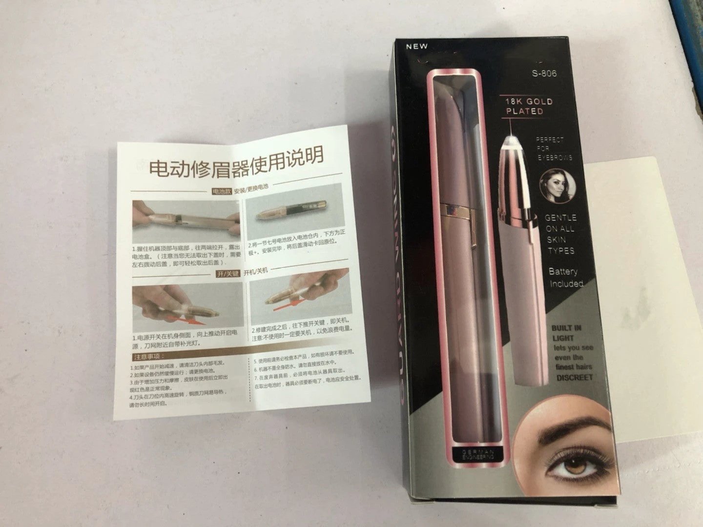 Mini Electric Eyebrow Trimmer Lipstick Brows Pen Hair Remover Painless Razor Epilator with LED Light by GJG Denim