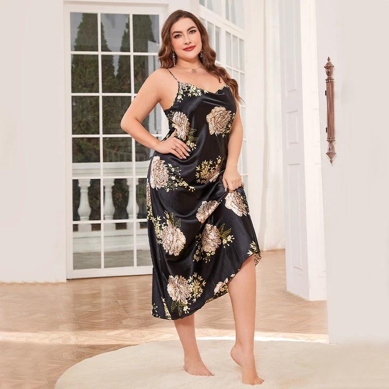 Plus-sized Plus Size Ice Silk Fashion Casual Pajamas by GJG Denim