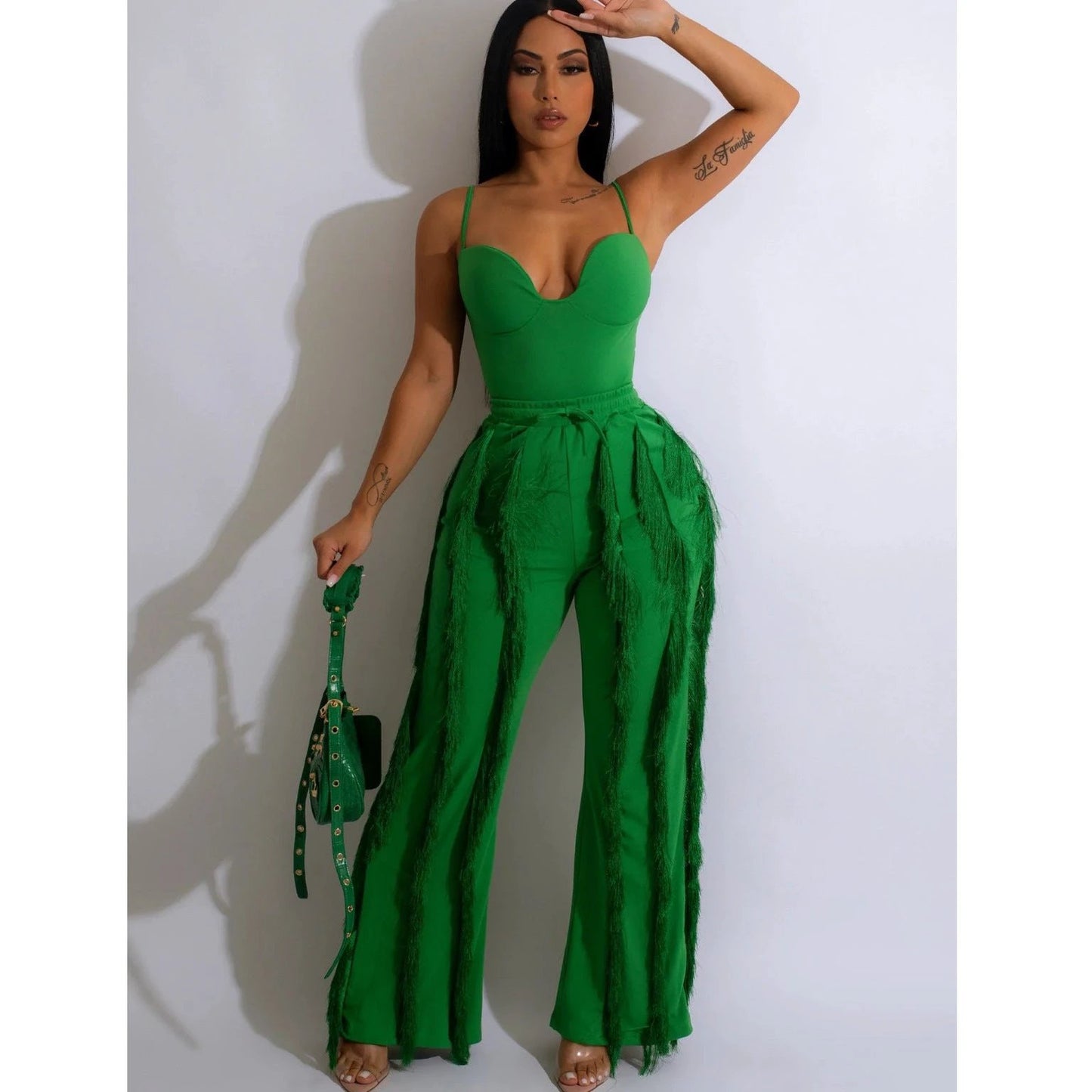 Solid Color Tassel Two-piece Suit by GJG Denim