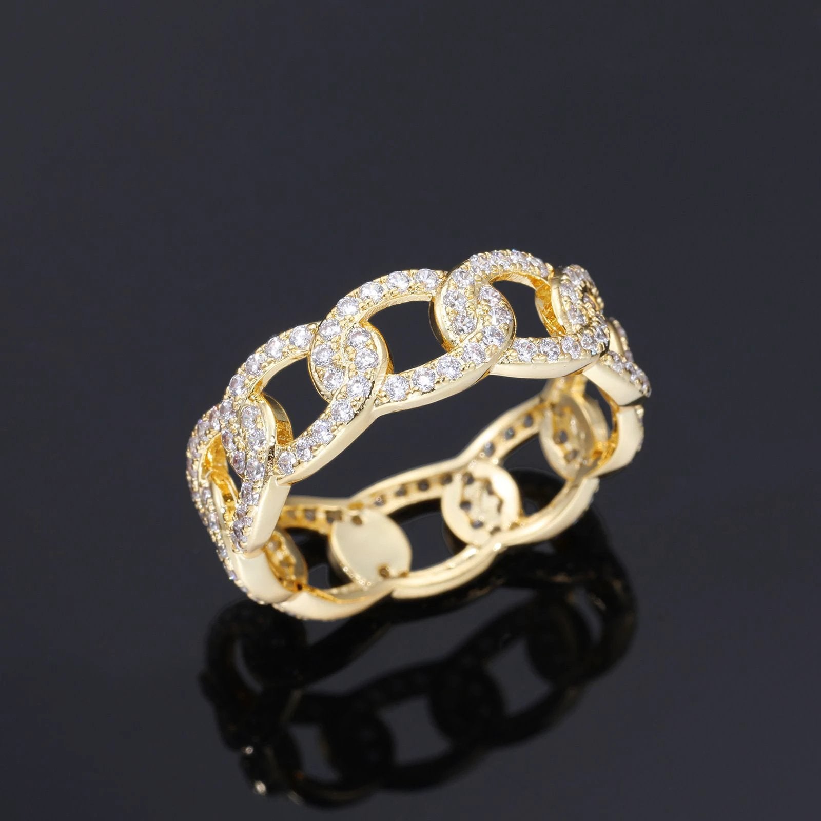 Gold-plated Diamond-studded Chain Ring For Men by GJG Denim