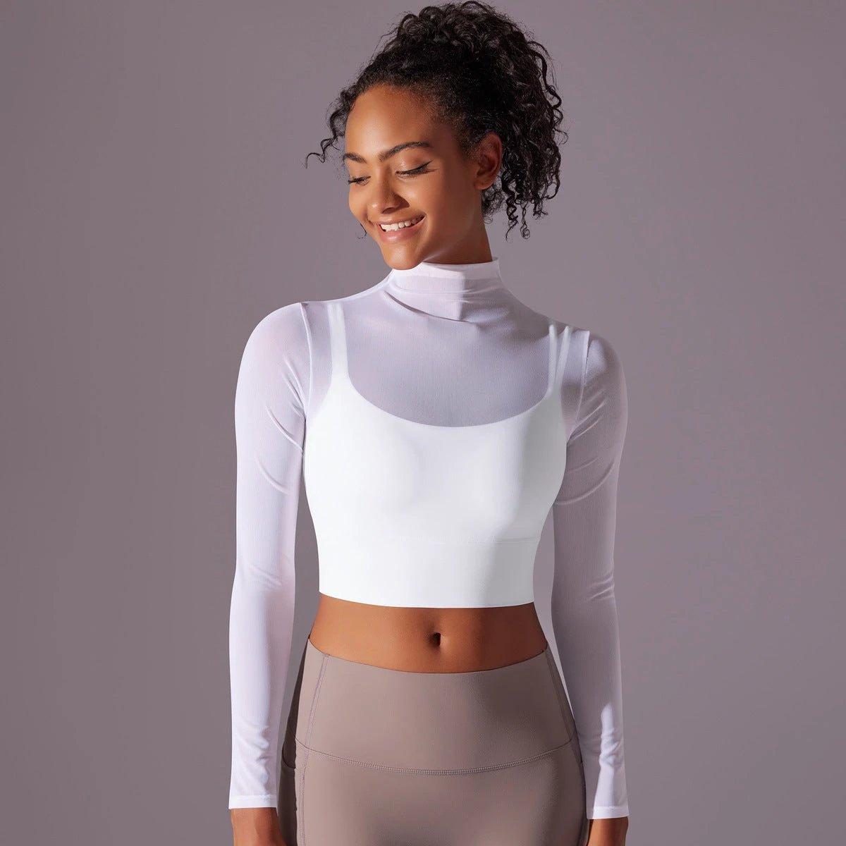 Mesh Yoga Clothes Long Sleeve Quick-drying Workout Clothes Top For Women by GJG Denim