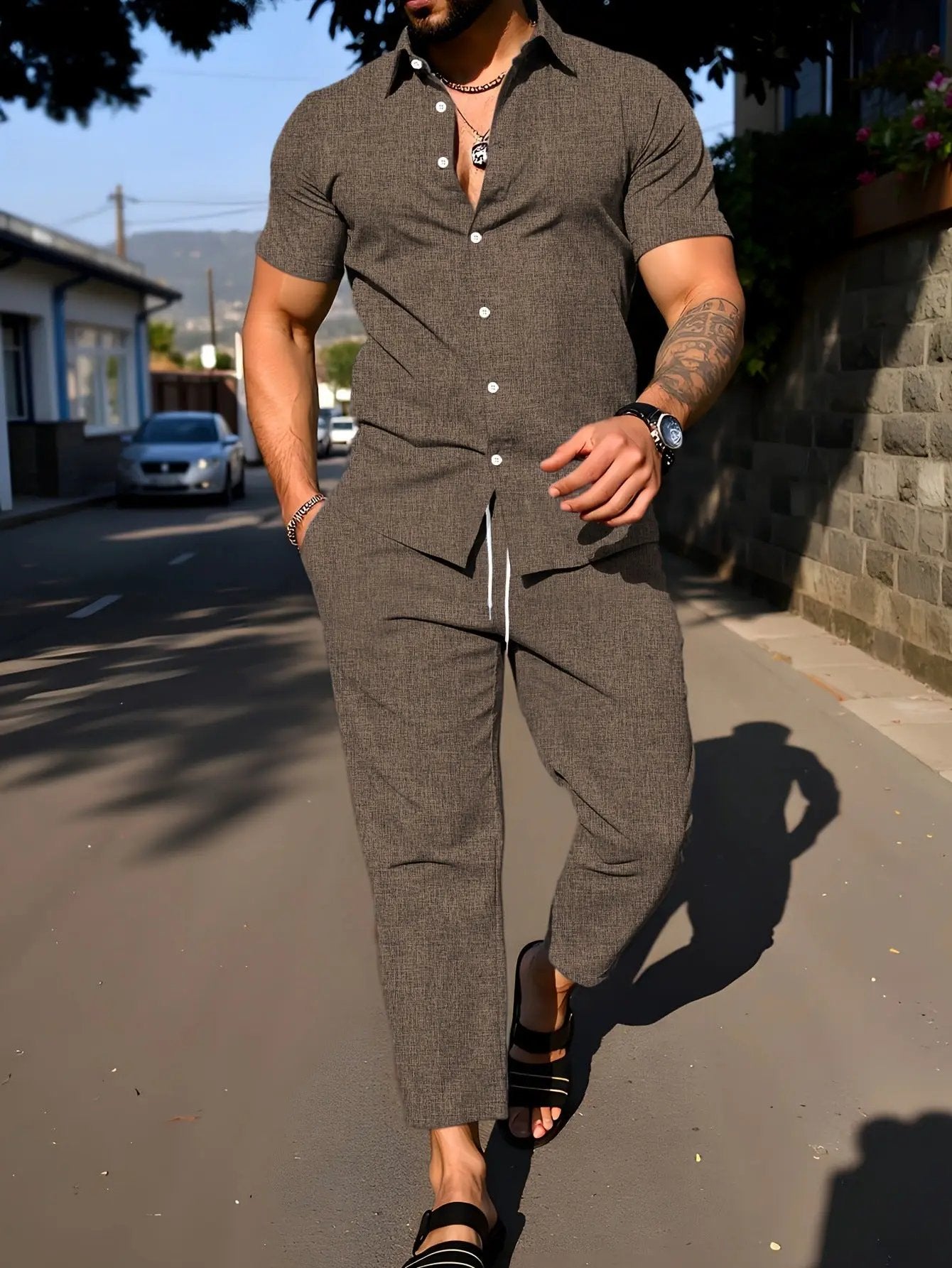 Short-sleeve Shirt And Trousers Casual Summer Set by GJG Denim