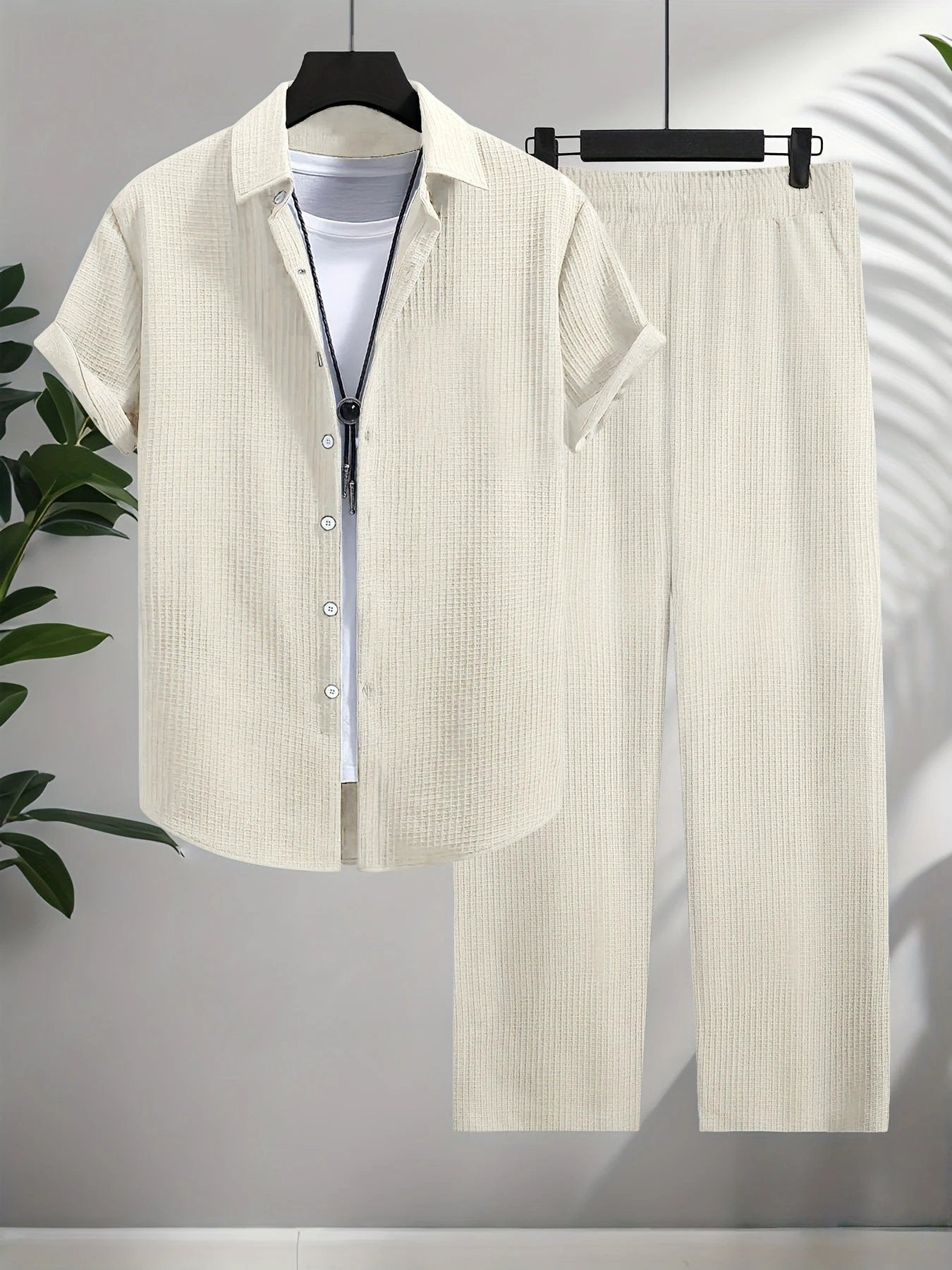 Fashion Jacquard Short-sleeved Shirt Trousers Suit by GJG Denim