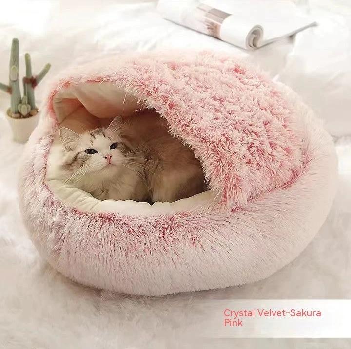 2 In 1 Dog And Cat Bed Pet Winter Bed Round Plush Warm Bed House Soft Long Plush Pets Bed Pet Products by GJG Denim