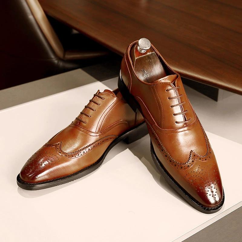 Men's Leather Oxford Shoes Rubber Sole by GJG Denim