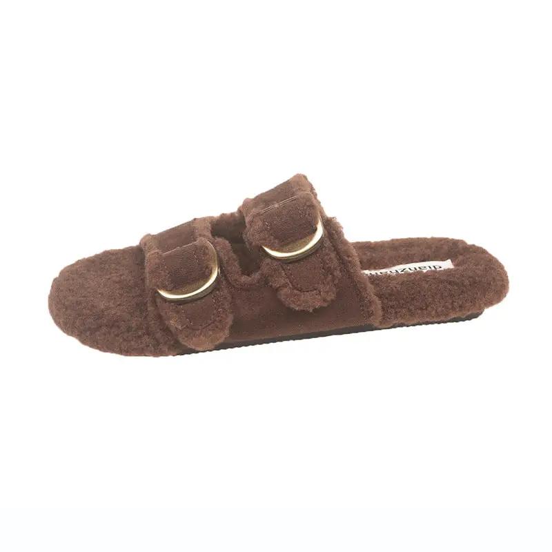 Flat Soled Lambswool Birkie Slippers For Women by GJG Denim