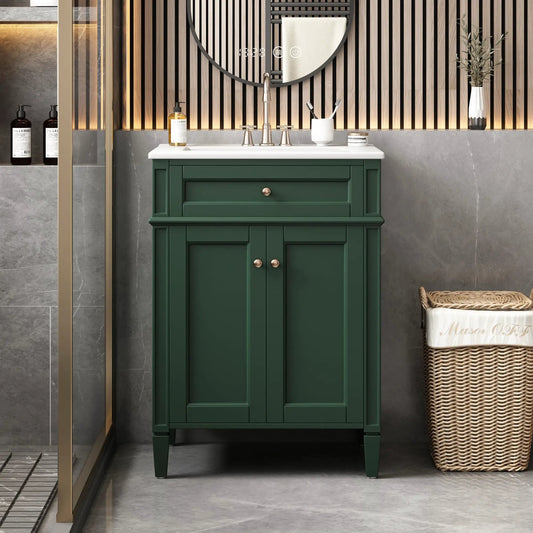 Bathroom Vanity With 2 Doors And Tip-Out Drawer, Bathroom Storage Cabinet With Sink, Soft-Closing Doors With Organizers by GJG Denim