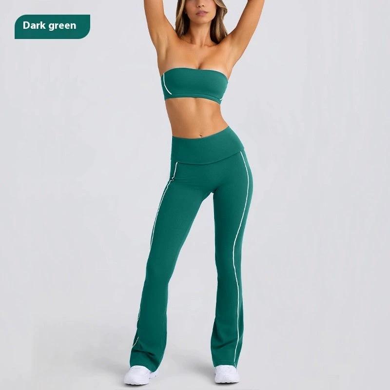 Yoga Clothes Autumn Strap Tube Top Nude Feel Bra Beauty Back Exercise Underwear Running Fitness Female Flared Pants Suit by GJG Denim