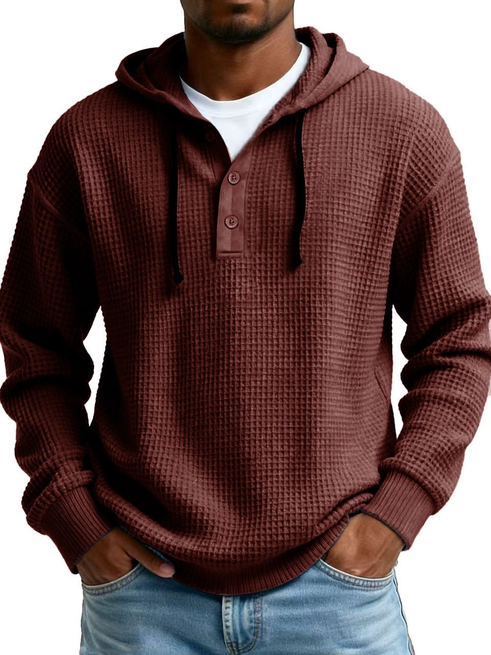 Men's Ribbed Hooded Half-Zip Sweater by GJG Denim