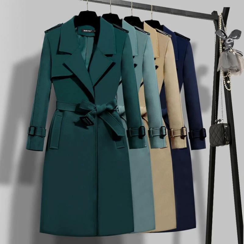 Elegant Slim-fit Slimming Waist Mid-length Trench Coat by GJG Denim