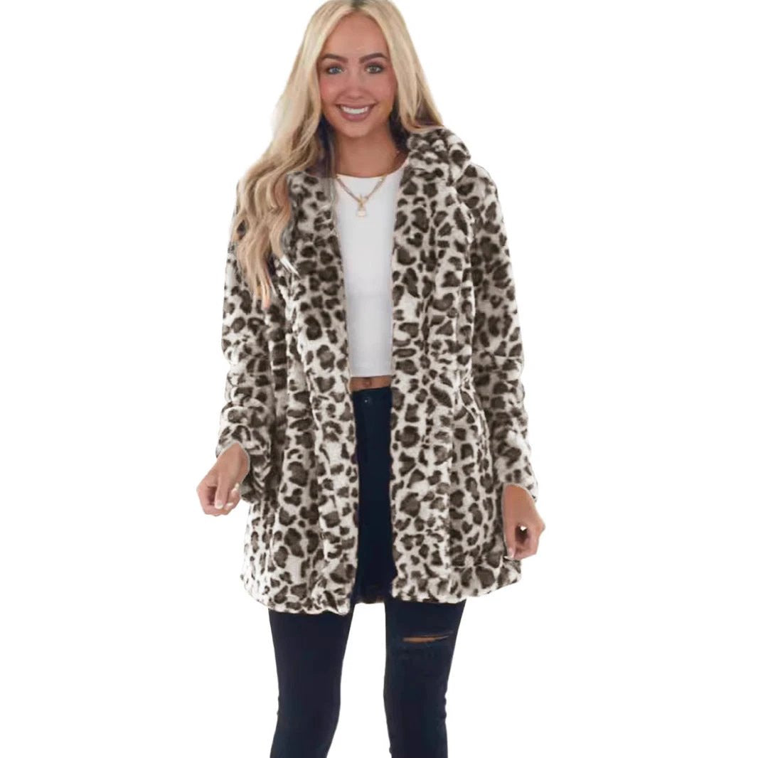 Rabbit Fur Leopard Print Mid-length Clothing Fashionable Jacket by GJG Denim
