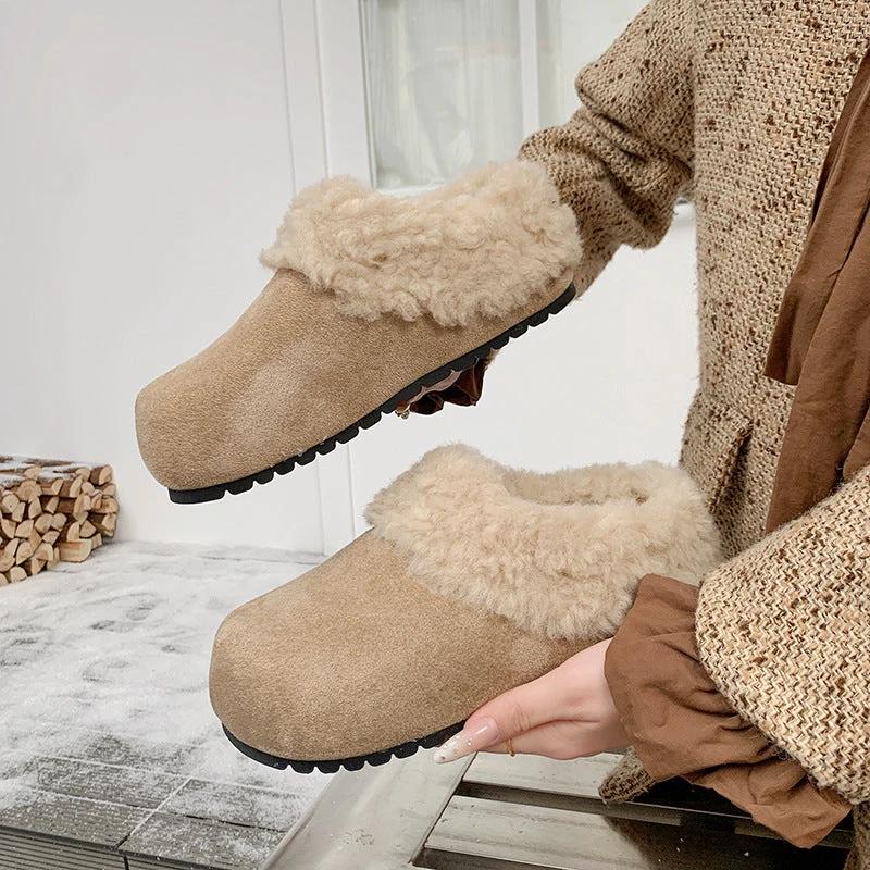 Womens Retro Thick-Soled Fleece-Lined Slippers by GJG Denim