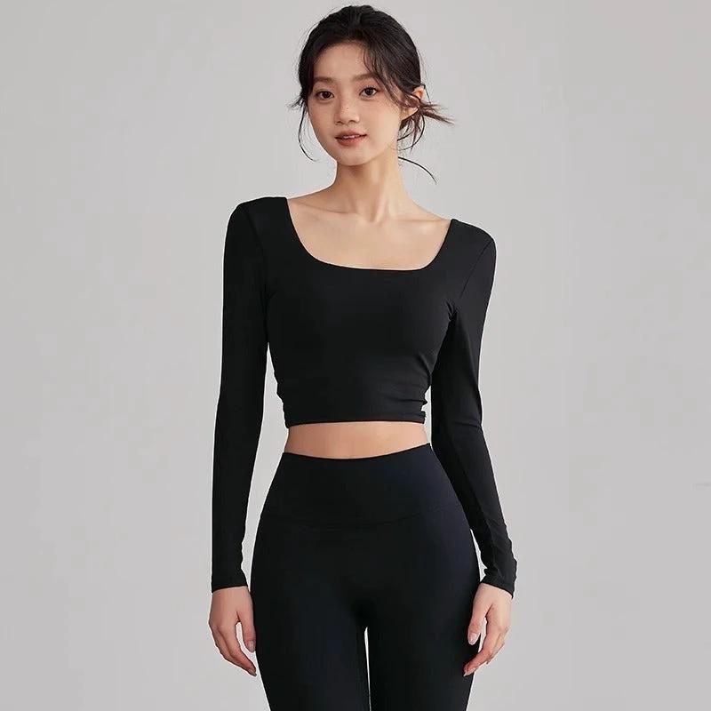 Beauty Back Long Sleeve T-shirt Running Training Workout Clothes by GJG Denim