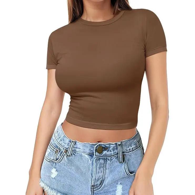 Womens Midriff-baring T-Shirt, Sassy Summer Pullover Top by GJG Denim