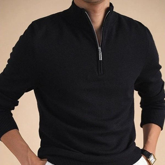 Quarter-zip Long-sleeve Knit Sweater For Men by GJG Denim