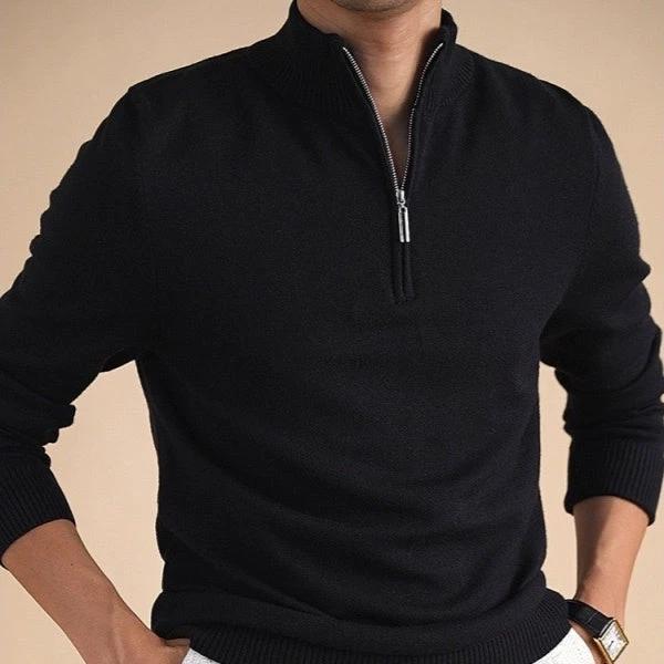 Quarter-zip Long-sleeve Knit Sweater For Men by GJG Denim