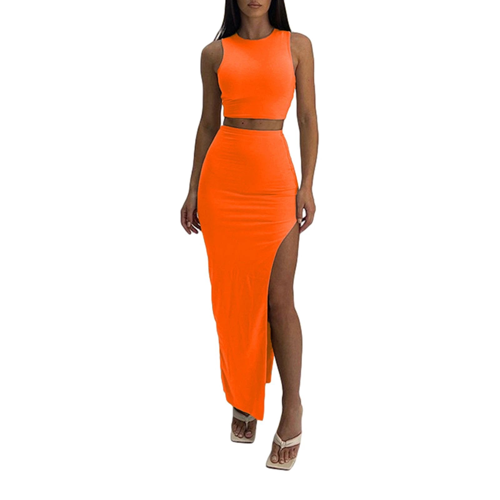 High-waisted Figure-flattering Side-split Skirt In A Casual Style by GJG Denim