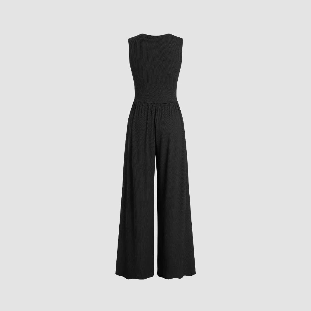 Women's Solid Color Loose Sleeveless Knitted Jumpsuit by GJG Denim