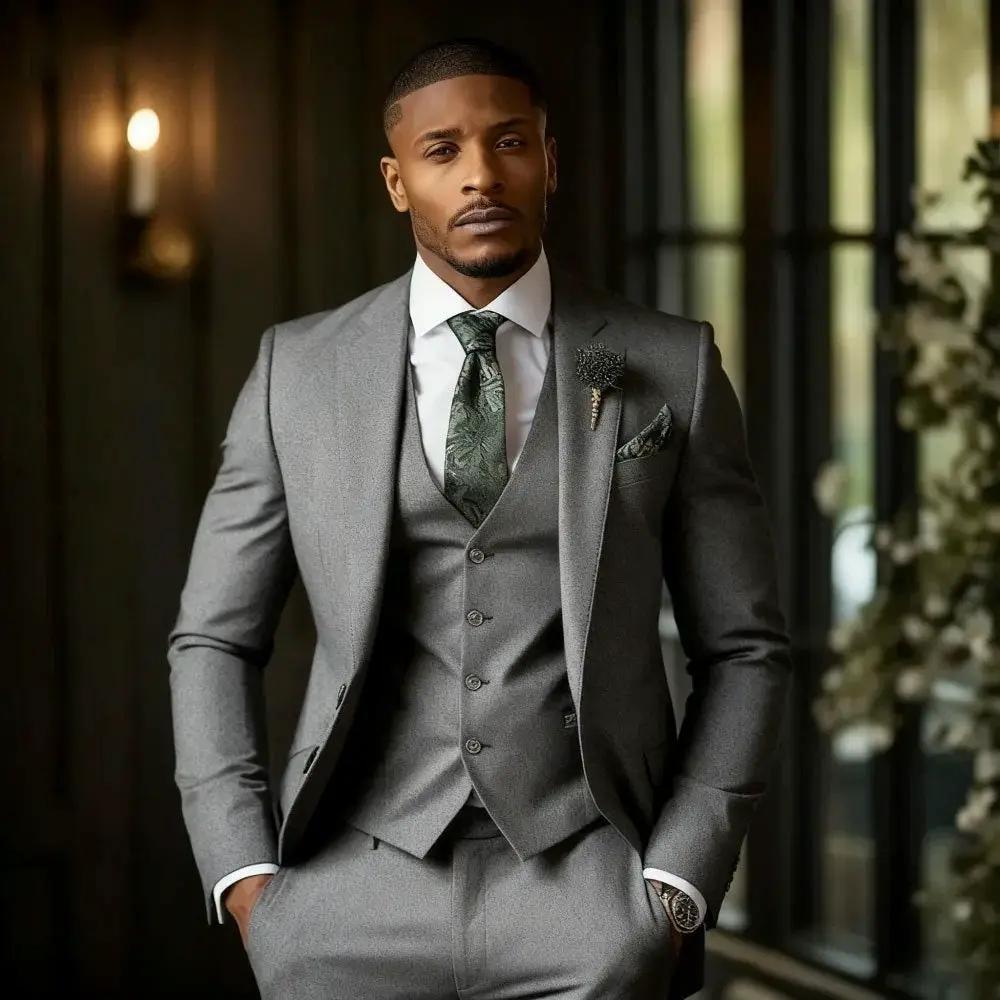 Men's Fashionable Casual Slim-Fit Three-Piece Suit by GJG Denim