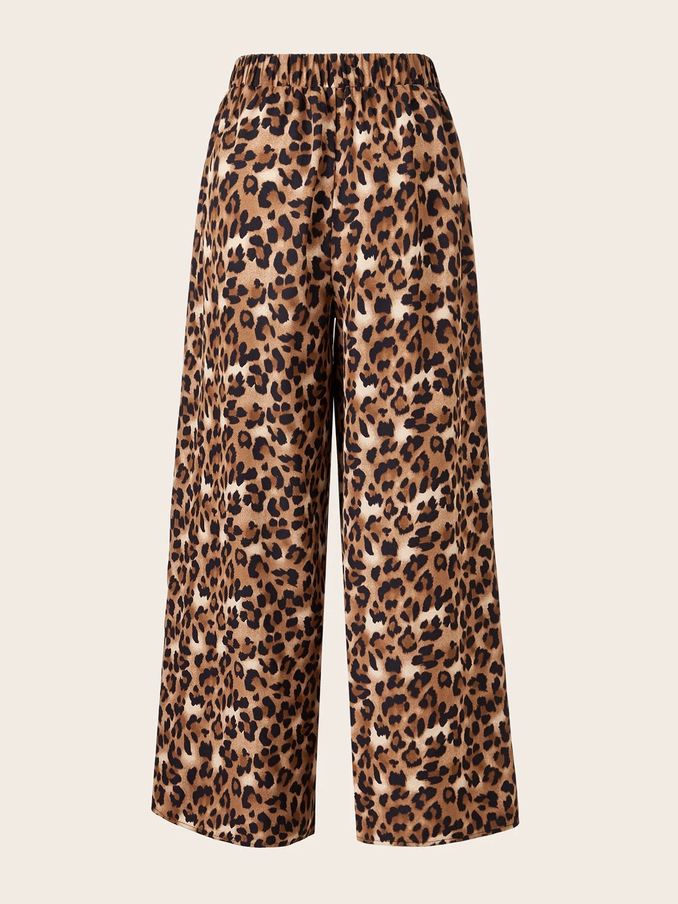 Women's Plus Size Leopard Print Wide Leg Pants - Elastic Waist, Loose Fit Casual Straight Leg Trousers For Spring Summer Fall, Lightweight Polyester Blend, Perfect For Beach Or Outdoor Outings by GJG Denim