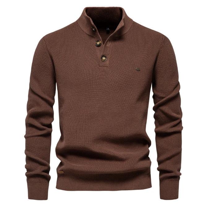 Men's Zipper Stand Collar Knitted Sweater Fashion Slim Solid Color Long Sleeve Half Turtleneck Top Men's Clothing by GJG Denim