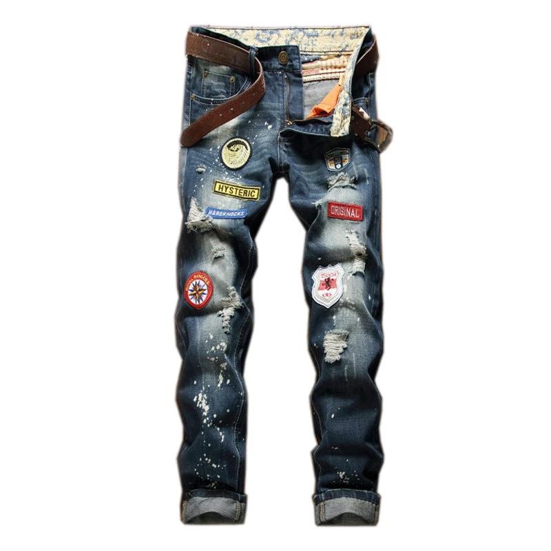 Men's Straight Slim Splash-ink Old Fashion Jeans by GJG Denim