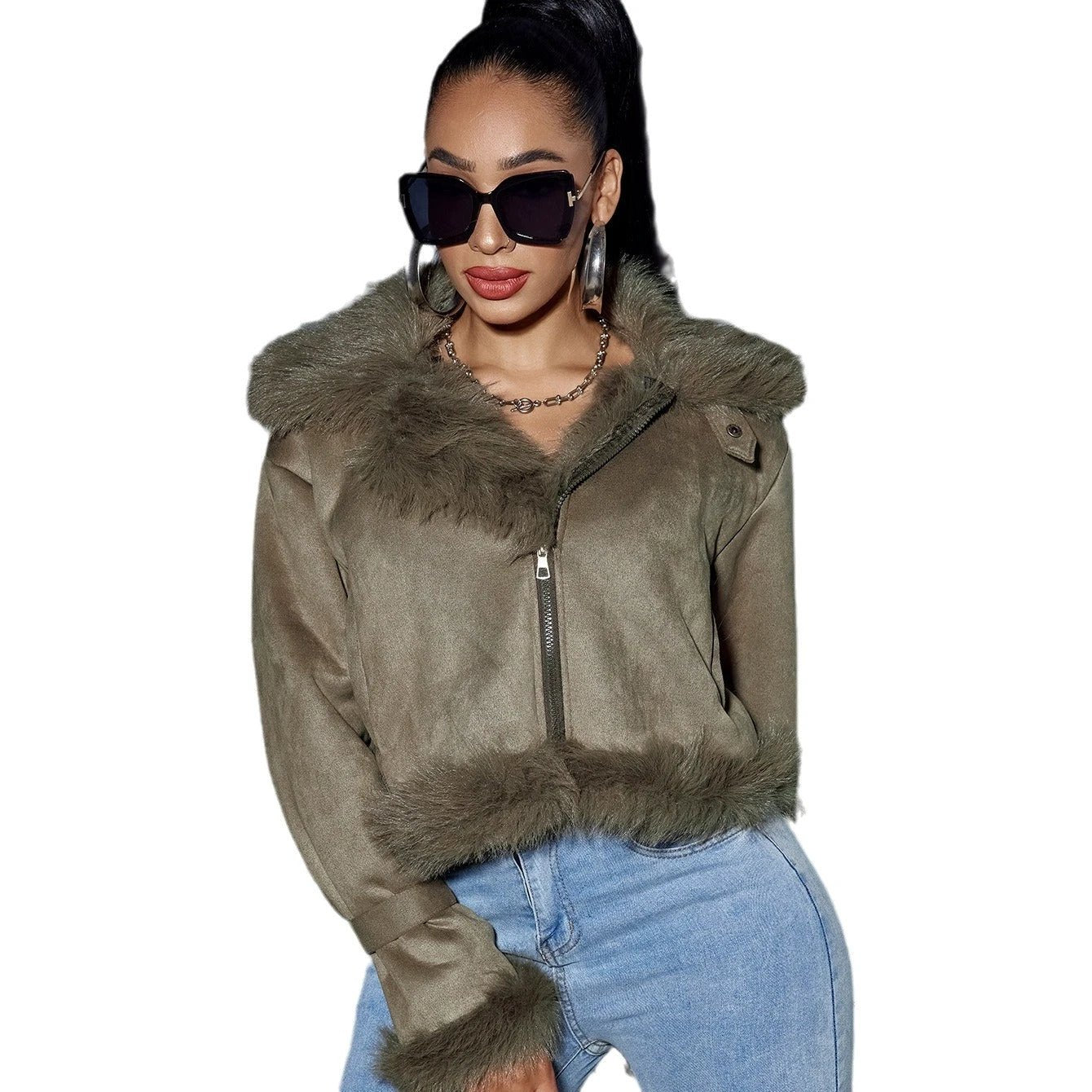 Suede Short Coat For Women Jacket by GJG Denim