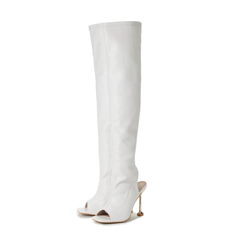 Womens Square Toe Cutout Over Knee Side Zip Cool Boots by GJG Denim