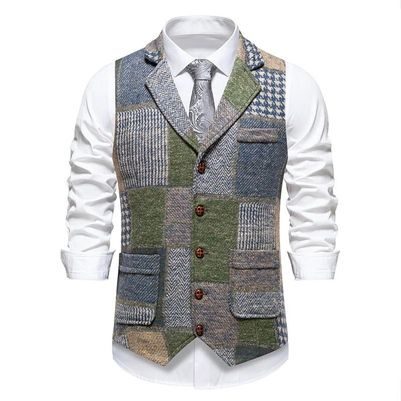 Men's Retro Patchwork Lapel Suit Vest by GJG Denim