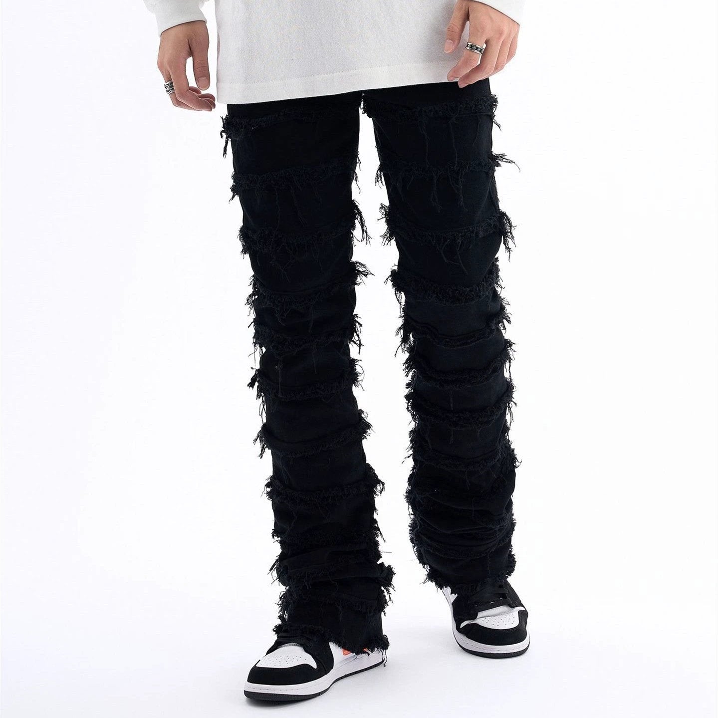 Men's Heavy Work Splicing Slim Fitting Denim Trousers by GJG Denim