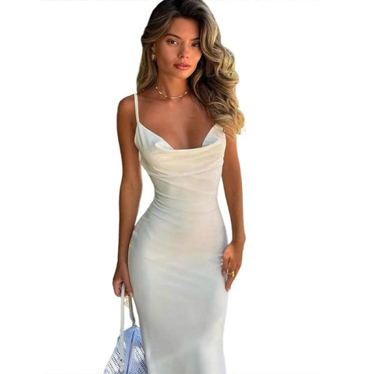 European And American Sexy Socialite Style Sling Backless Lace Long Dress by GJG Denim