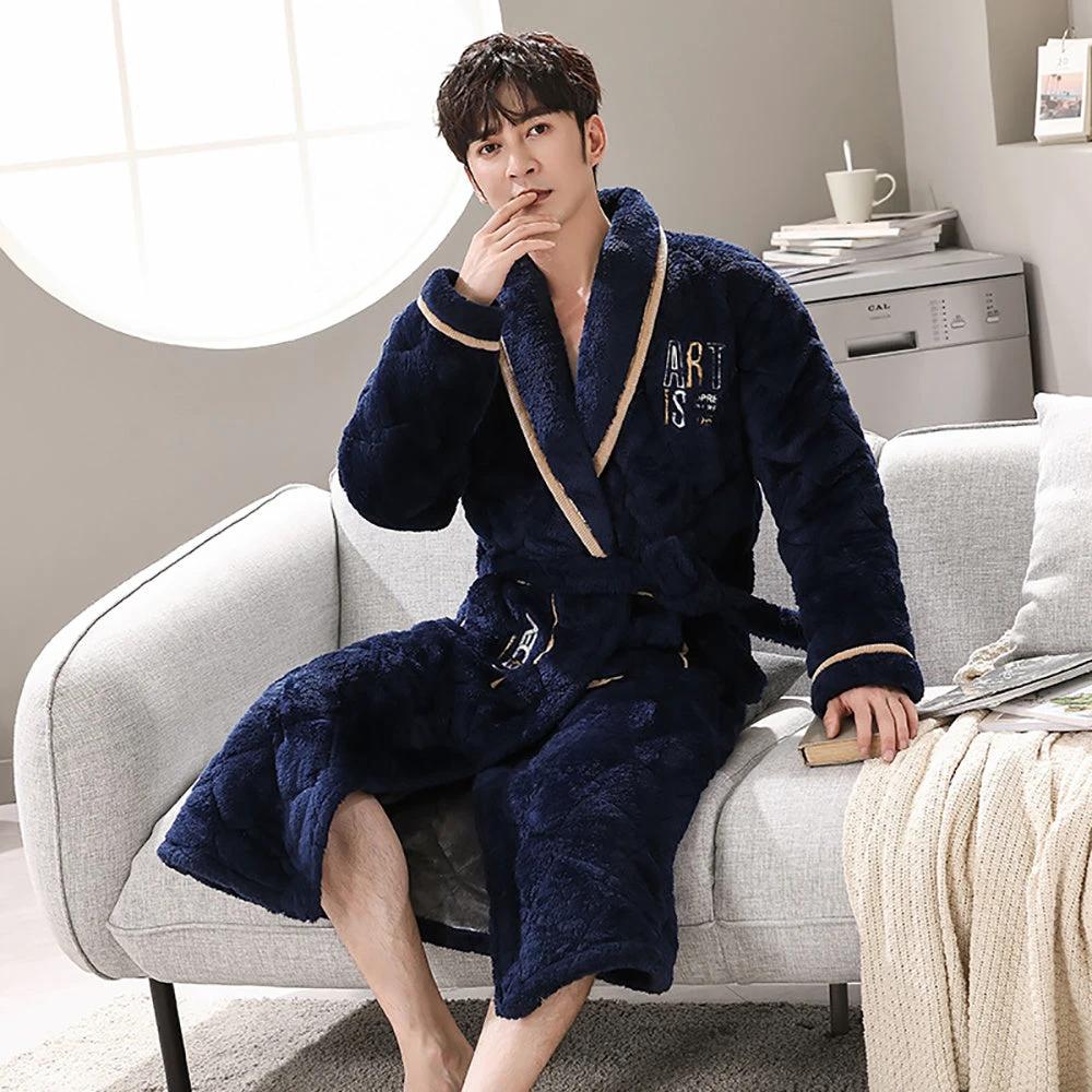 Winter Men's Bathrobe Terry Bathrobe 3 Layer Flannel by GJG Denim