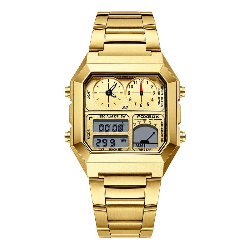 Dual Display Multifunctional Waterproof Alarm Clock Luminous Sports Watch For Men by GJG Denim