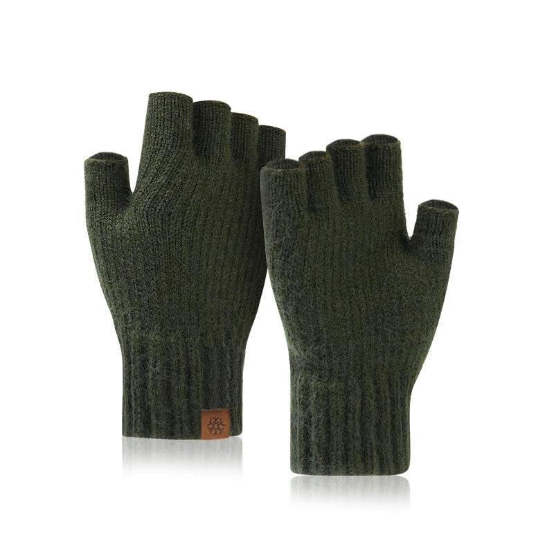 Men's Outdoor Knitted Thermal Fleece-Lined Half-Finger Gloves by GJG Denim