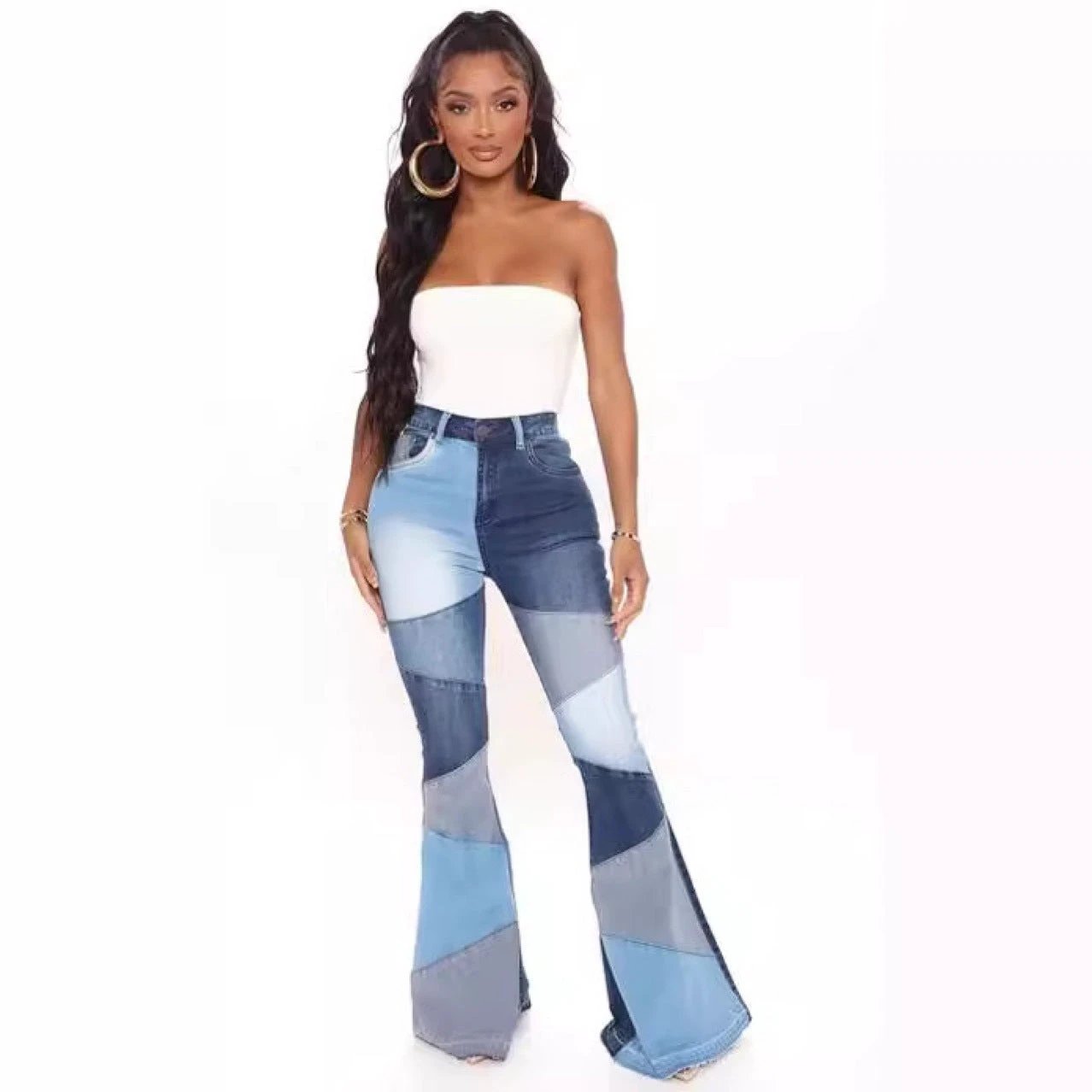 Women's Wide-leg Fashion Stitching Jeans by GJG Denim