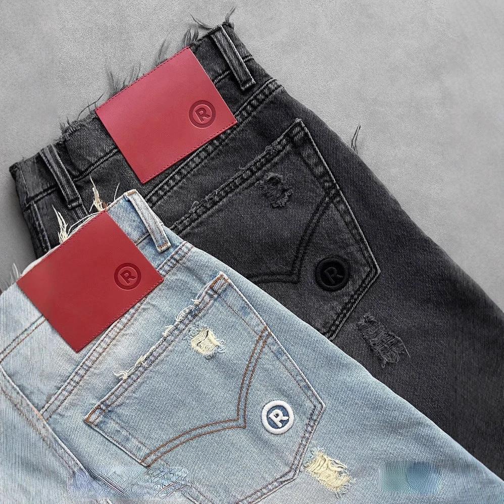 Men's Ripped Washed Denim Shorts by GJG Denim