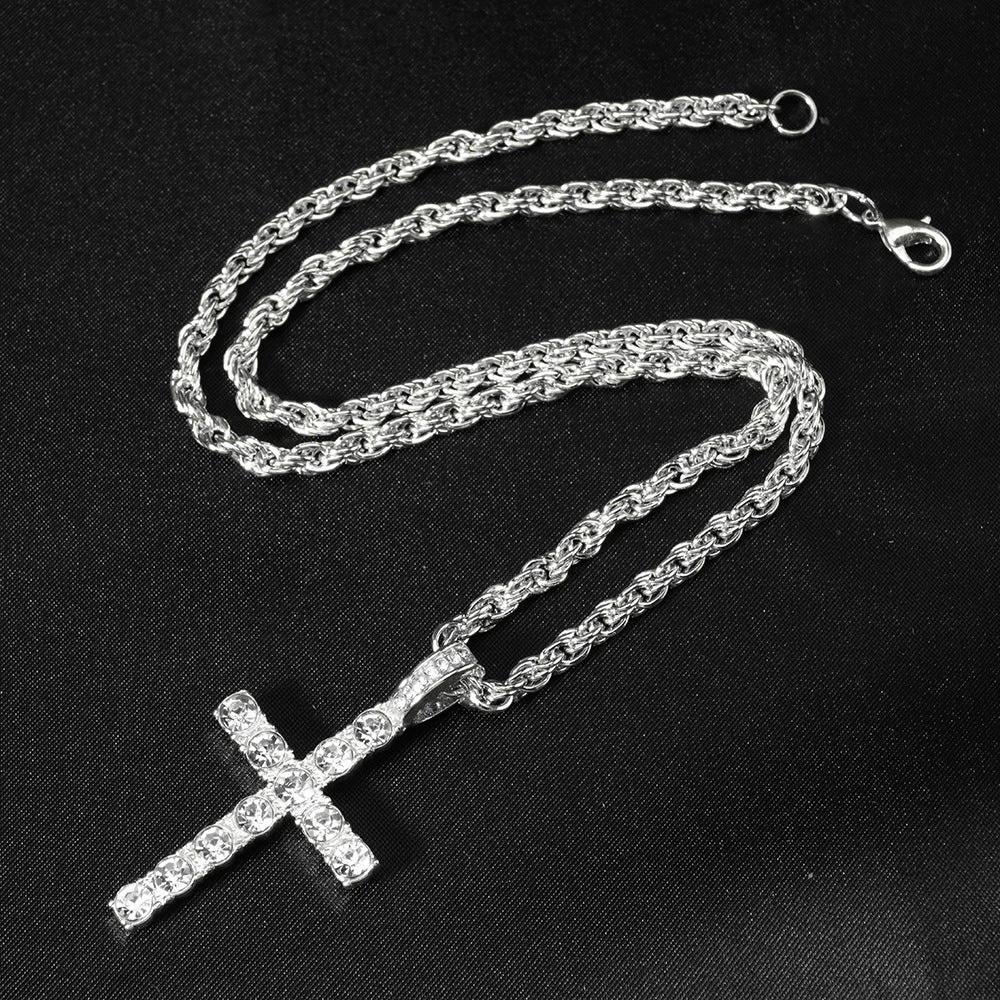 Diamond Like Encrusted Cross Pendant With A 4mm Twisted-link Chain by GJG Denim