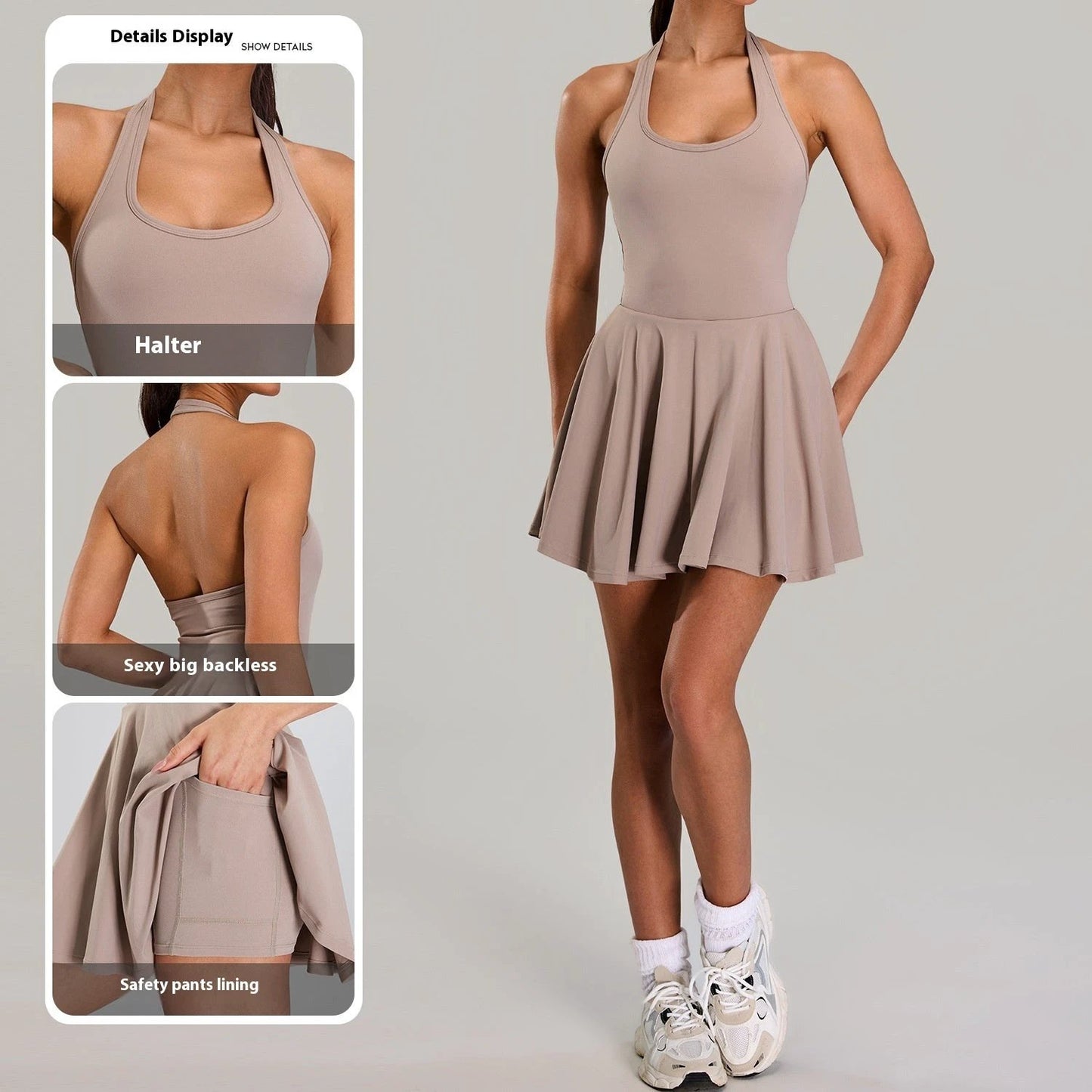 Nude Halter Neck Beautiful Back Sports Dress by GJG Denim