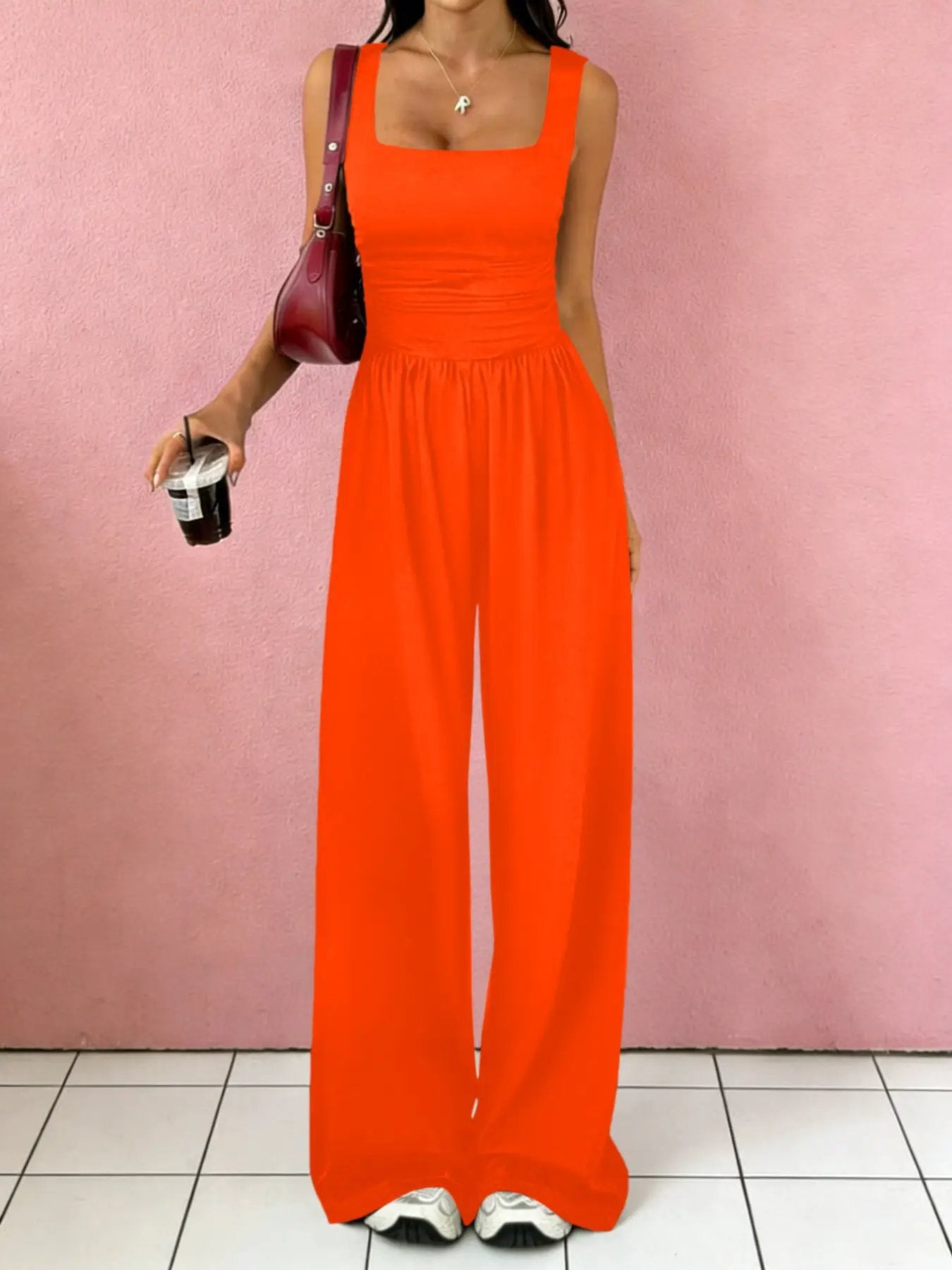 Solid-Color Sexy Tank Top Casual Wide-Leg Pants Two-Piece Set by GJG Denim