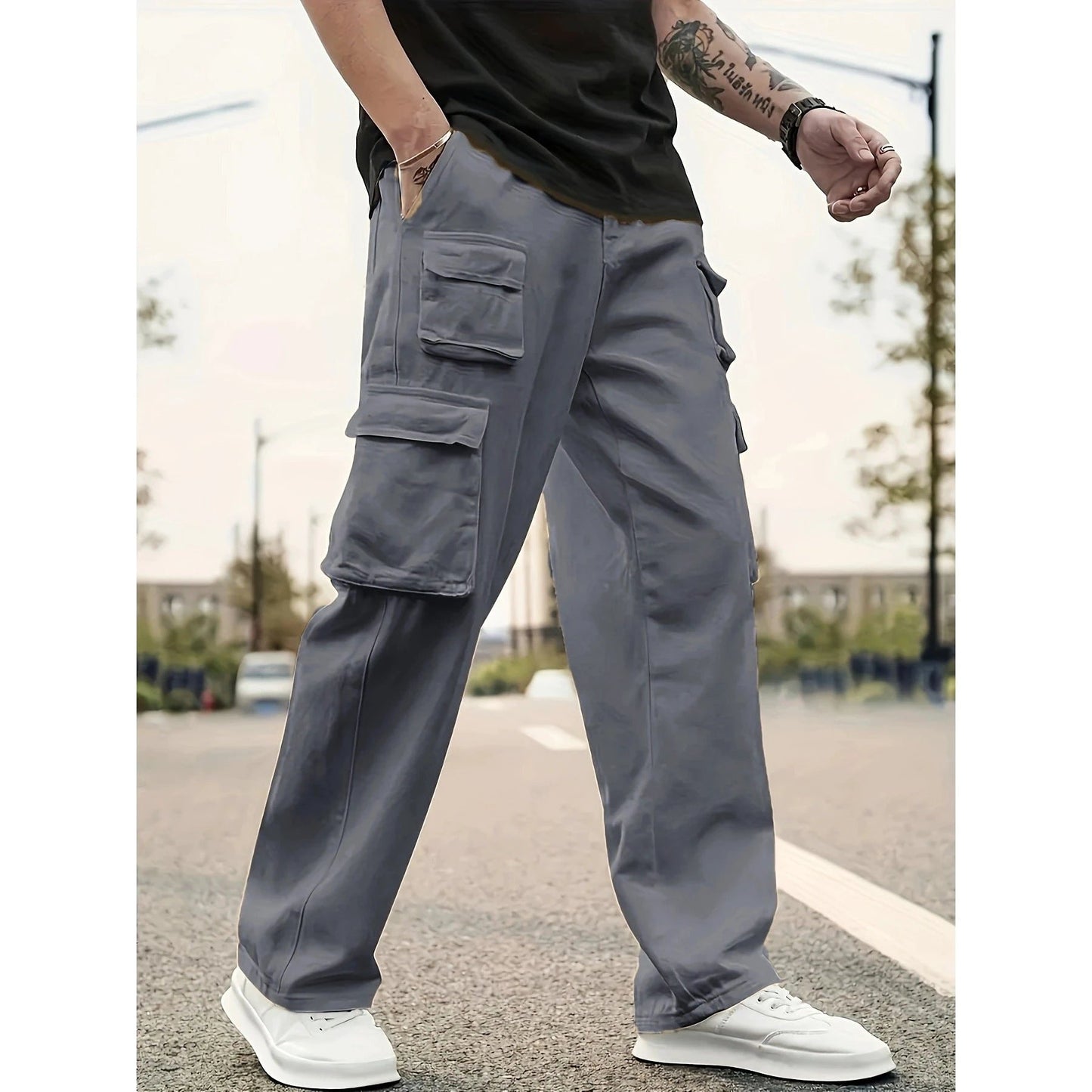 Men's Casual Cargo Pants Loose by GJG Denim
