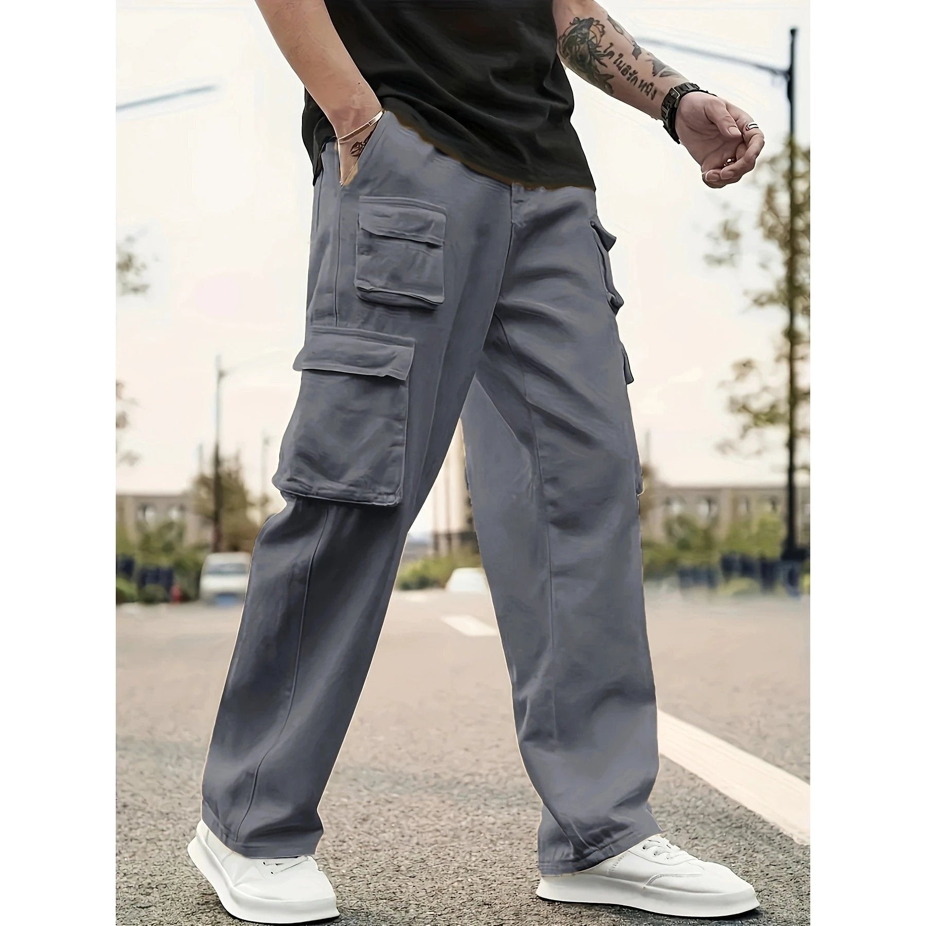 Men's Casual Cargo Pants Loose by GJG Denim