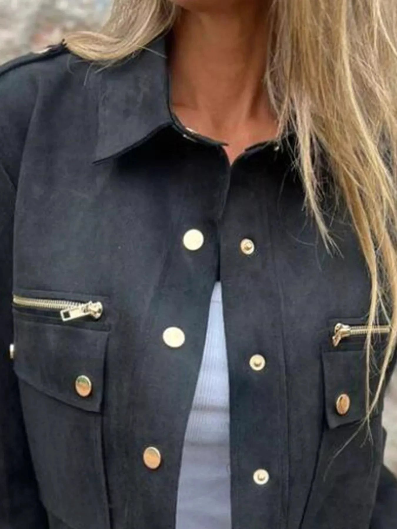 Full Size Snap Down Long Sleeve Jacket Plus Size by Lady Ros