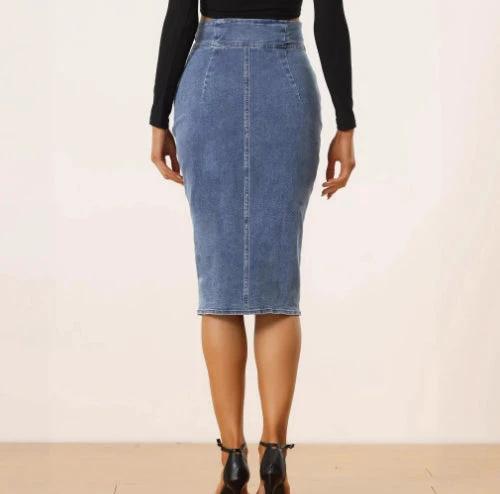 Womens High-Waisted Irregular New Denim Skirt by GJG Denim
